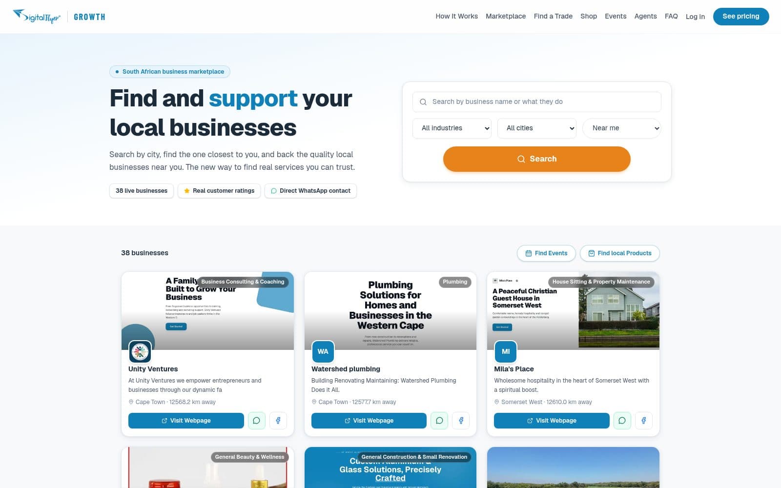 The DigitalFlyer marketplace with member businesses listed