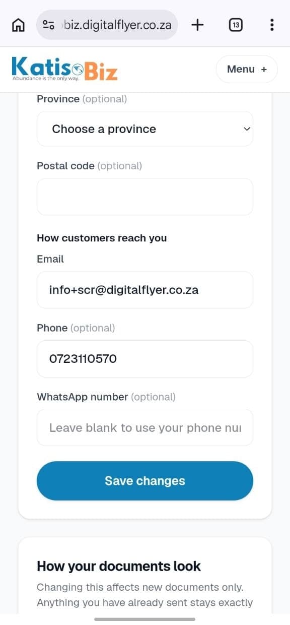 Contact and banking details filled in