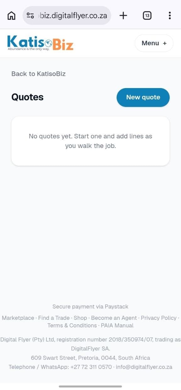 The quotes screen