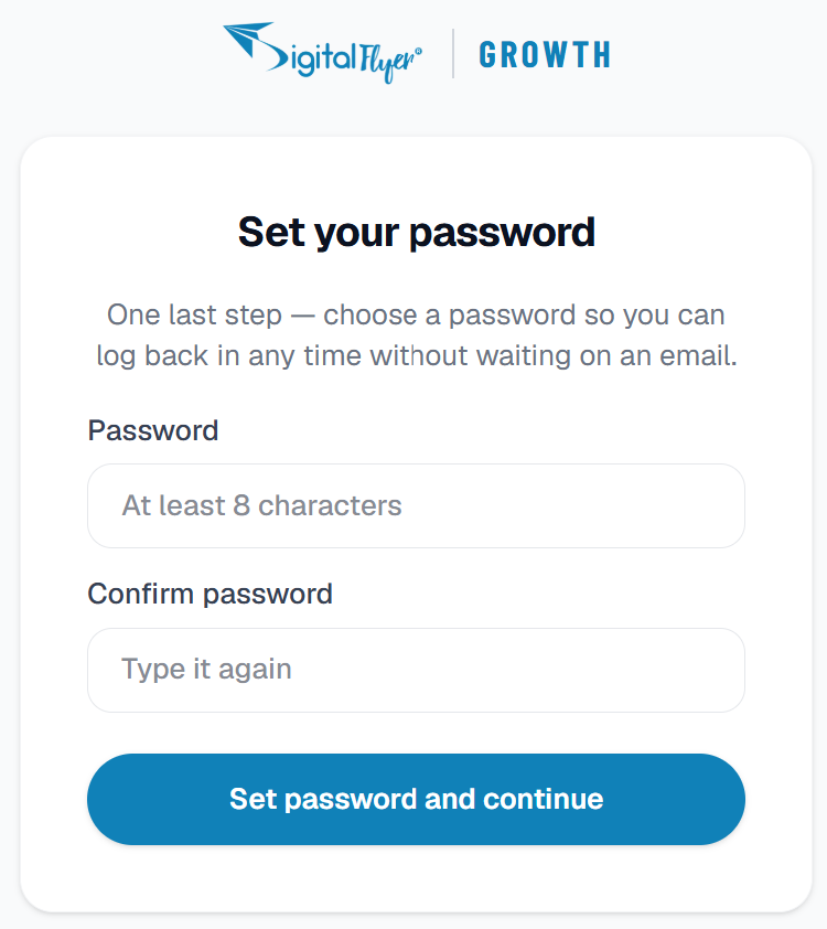 The set your password screen